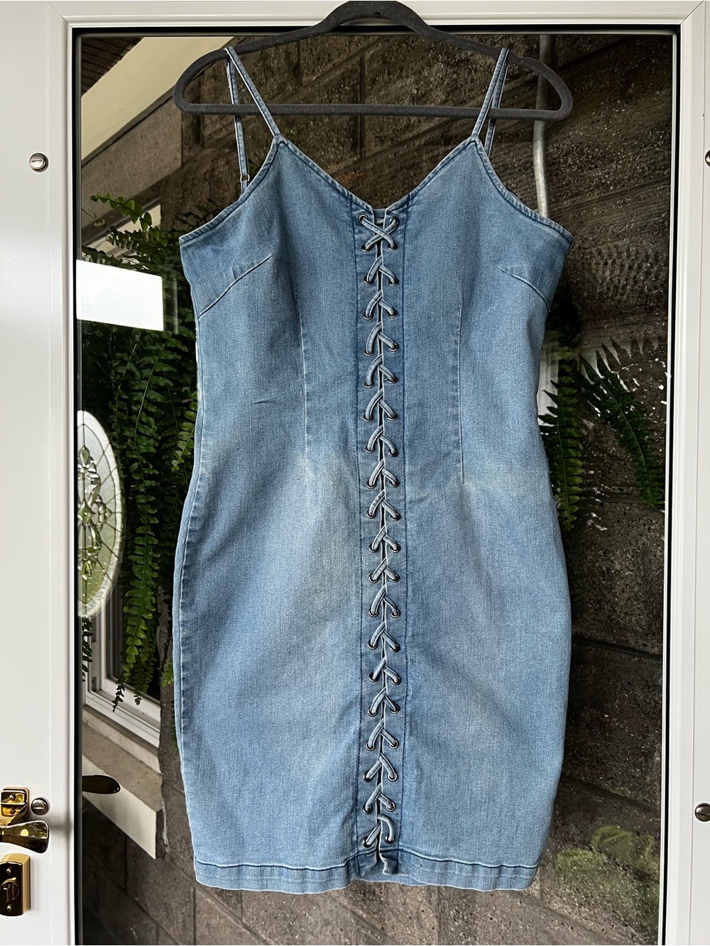 VENUS Light Blue Denim Lace-Up Mini Dress